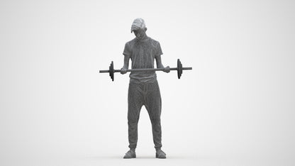 3D human model man sport, photogrammetry scanned person for archviz, three-quarter front view render