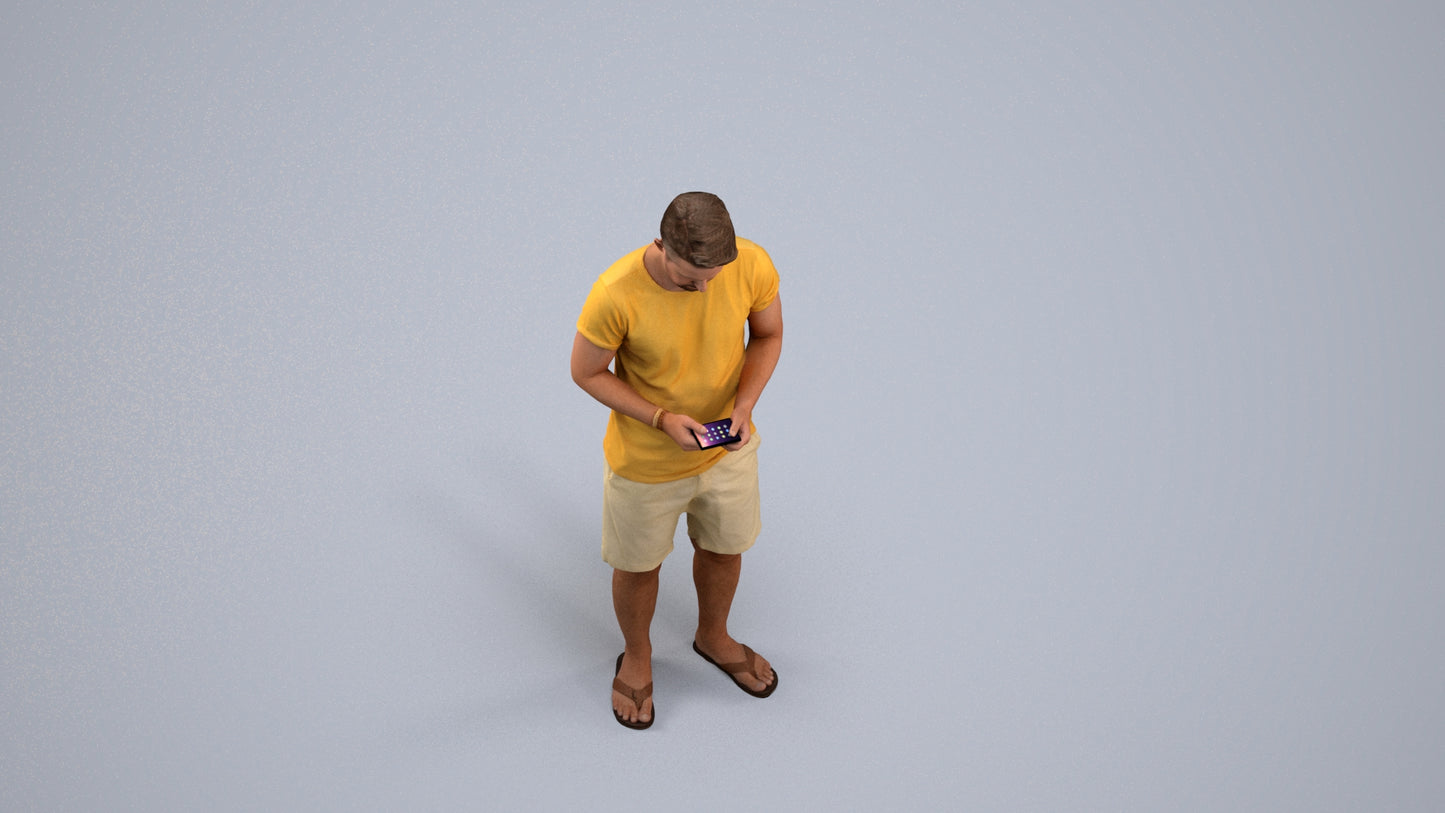 realistic 3D human man standing, archviz people FBX OBJ for Blender, back view render