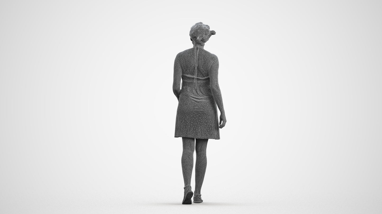 realistic 3D people woman walking, render-ready for V-Ray and Corona, FBX OBJ, wireframe front view