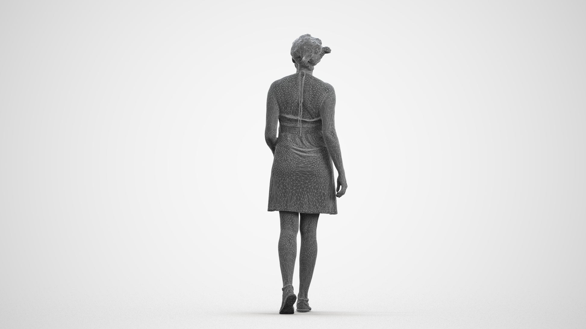 realistic 3D people woman walking, render-ready for V-Ray and Corona, FBX OBJ, wireframe front view