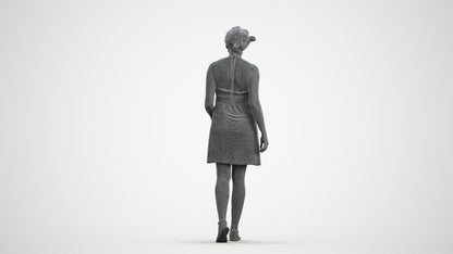 realistic 3D people woman walking, render-ready for V-Ray and Corona, FBX OBJ, wireframe front view