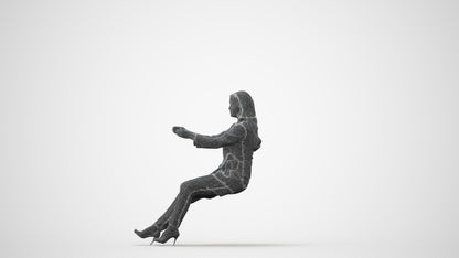 3D human model woman business sitting, photogrammetry scanned person for archviz, square thumbnail