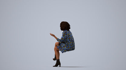 realistic 3D people woman casual sitting, render-ready for V-Ray and Corona, FBX OBJ, three-quarter view render