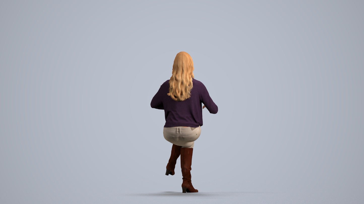 realistic 3D human woman casual sitting, archviz people FBX OBJ for Blender, front view render