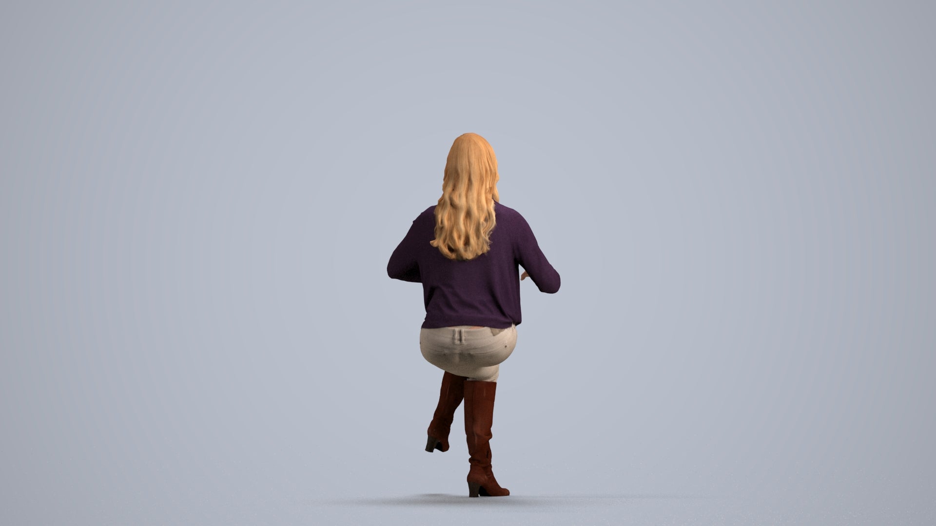 realistic 3D human woman casual sitting, archviz people FBX OBJ for Blender, front view render