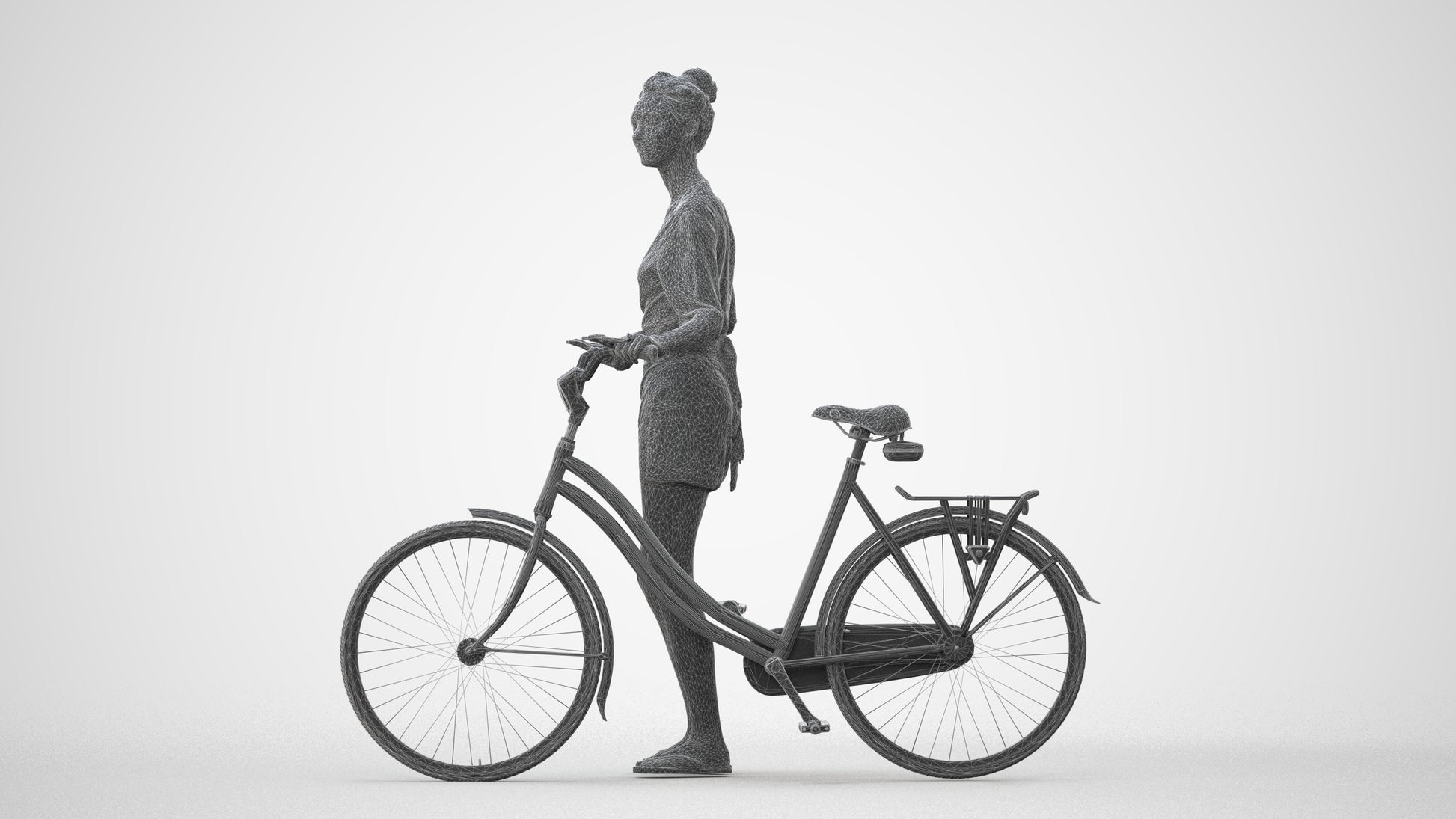 scanned 3D woman casual cycling, photogrammetry people for Enscape and V-Ray, square thumbnail