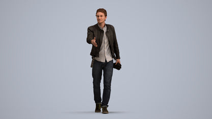 3D human model man casual walking, photogrammetry scanned person for archviz, standing pose render