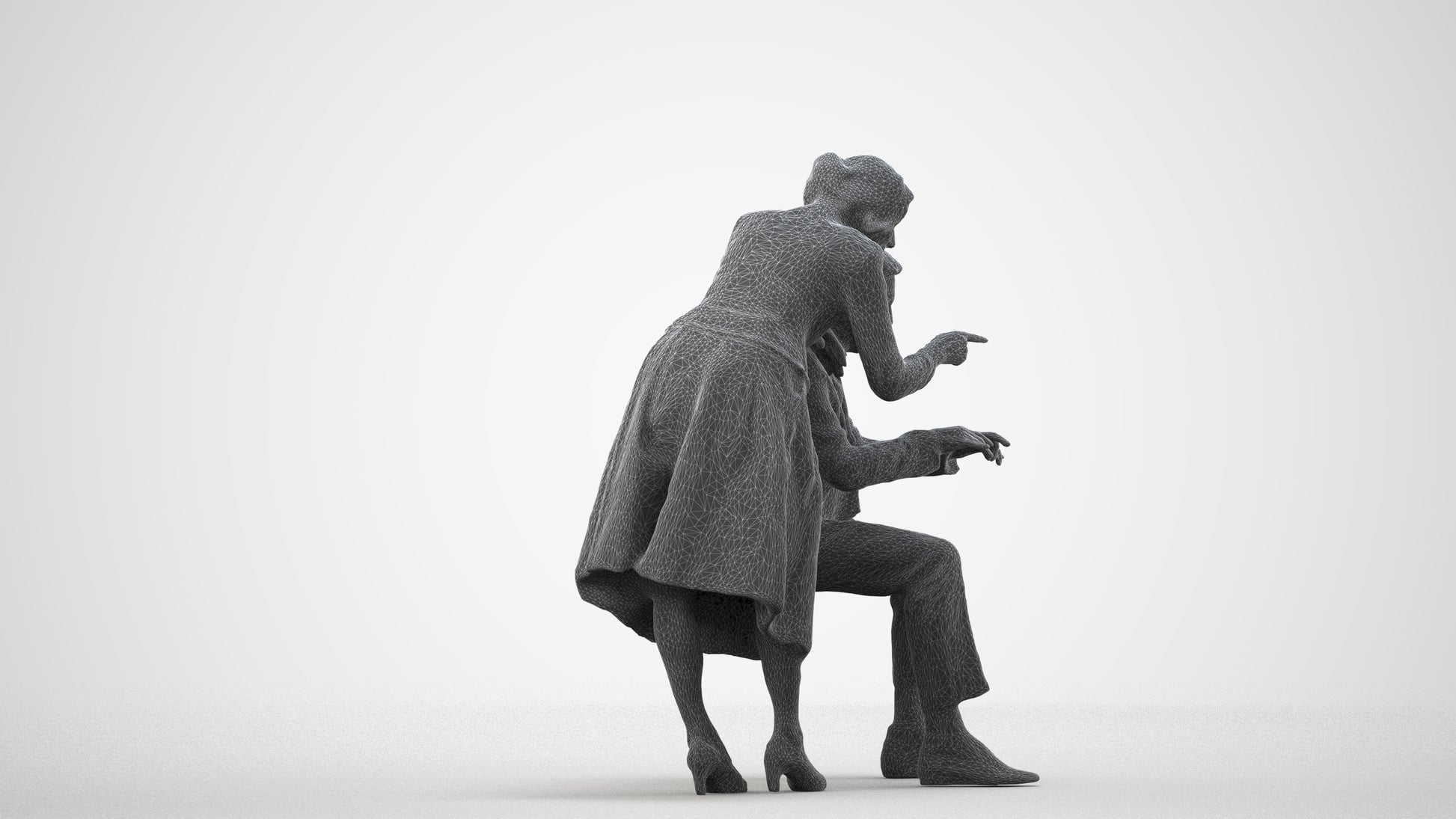 realistic 3D people senior woman business, render-ready for V-Ray and Corona, FBX OBJ, wireframe side view