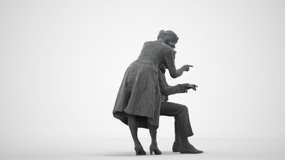 realistic 3D people senior woman business, render-ready for V-Ray and Corona, FBX OBJ, wireframe side view