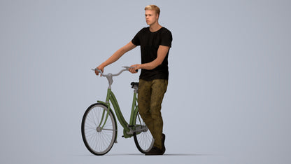 realistic 3D people man casual cycling, render-ready for V-Ray and Corona, FBX OBJ, top-down view render
