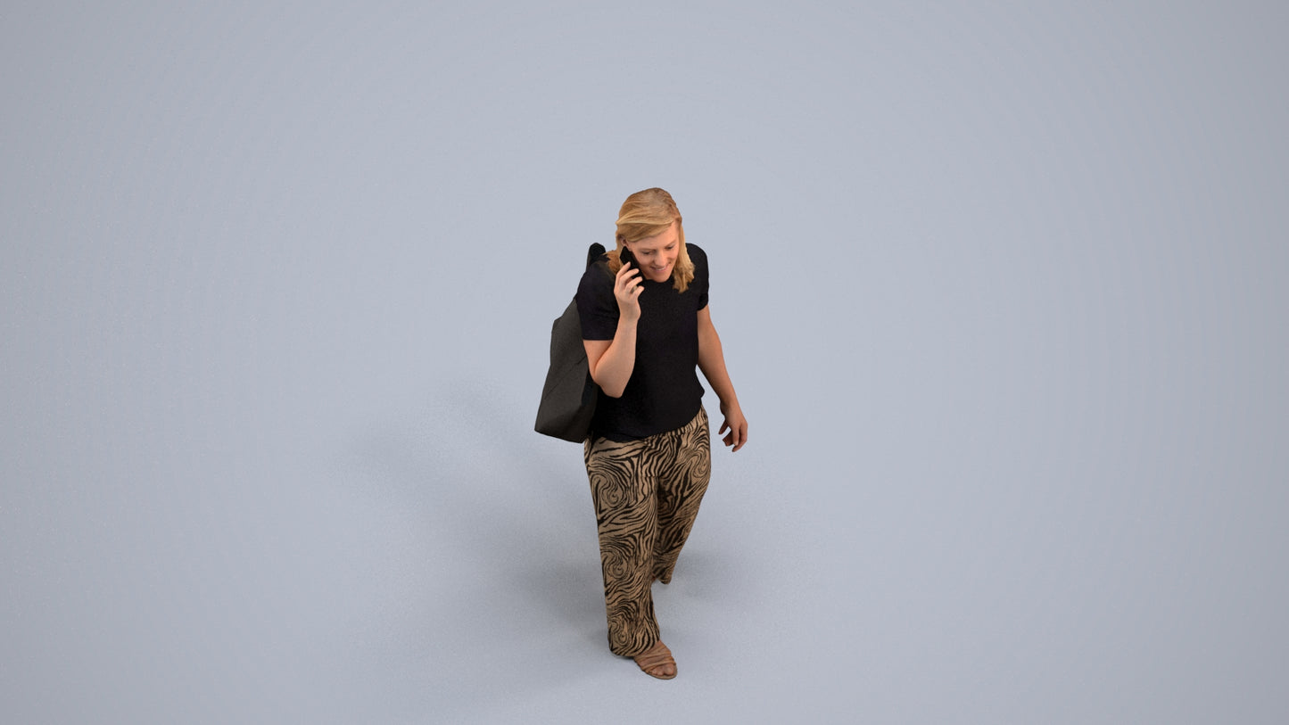realistic 3D people woman casual walking, render-ready for V-Ray and Corona, FBX OBJ, back view render