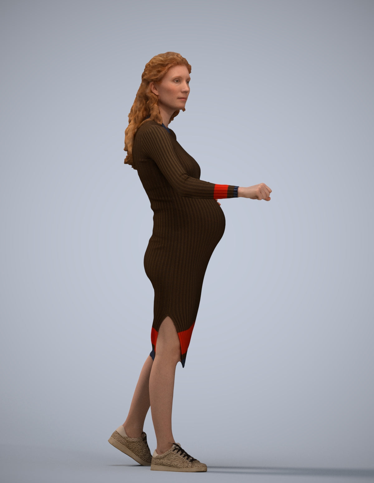 3D human model woman casual standing, photogrammetry scanned person for archviz