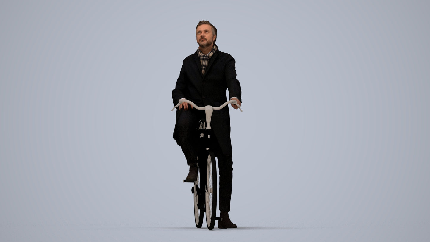 3D scanned man cycling business, photorealistic archviz people for Enscape and SketchUp, top-down view render