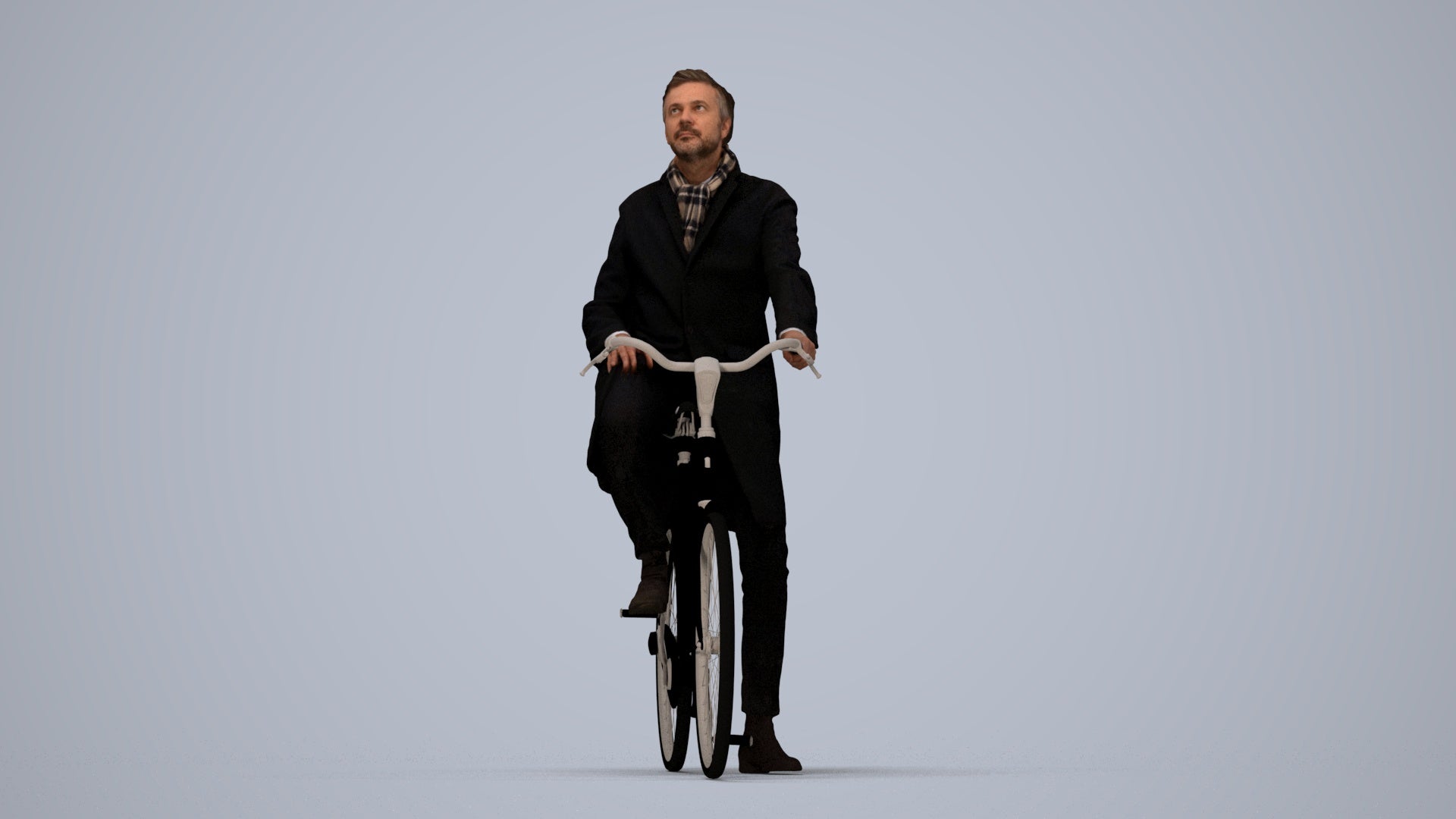 3D scanned man cycling business, photorealistic archviz people for Enscape and SketchUp, top-down view render