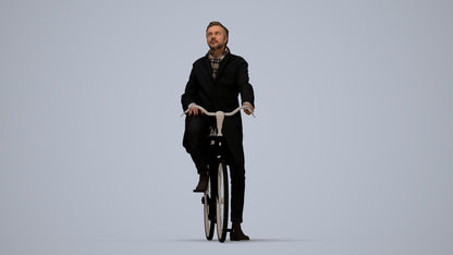 3D scanned man cycling business, photorealistic archviz people for Enscape and SketchUp, top-down view render