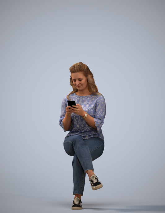 realistic 3D human woman casual sitting, archviz people FBX OBJ for Blender