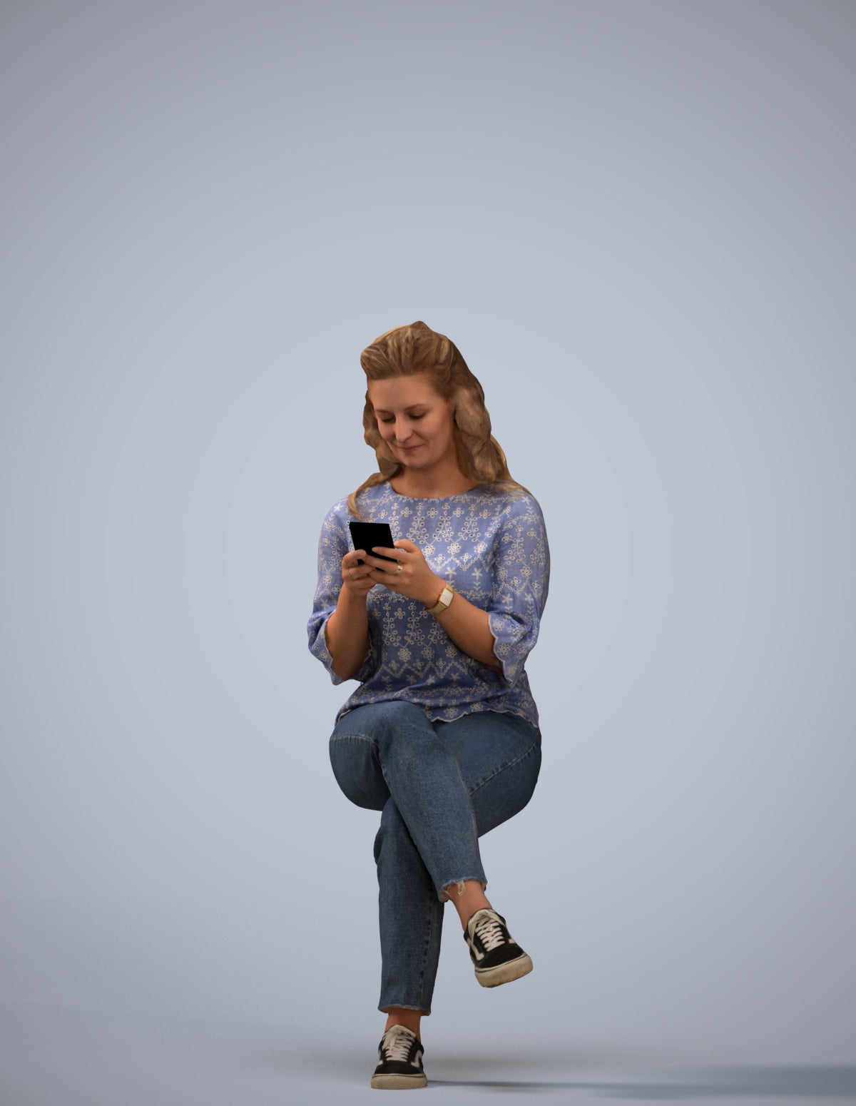 realistic 3D human woman casual sitting, archviz people FBX OBJ for Blender