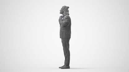 3D human model man formal cycling, photogrammetry scanned person for archviz, square thumbnail