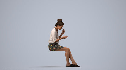 3D people model woman casual sitting, scanned human for 3ds Max rendering, side view render