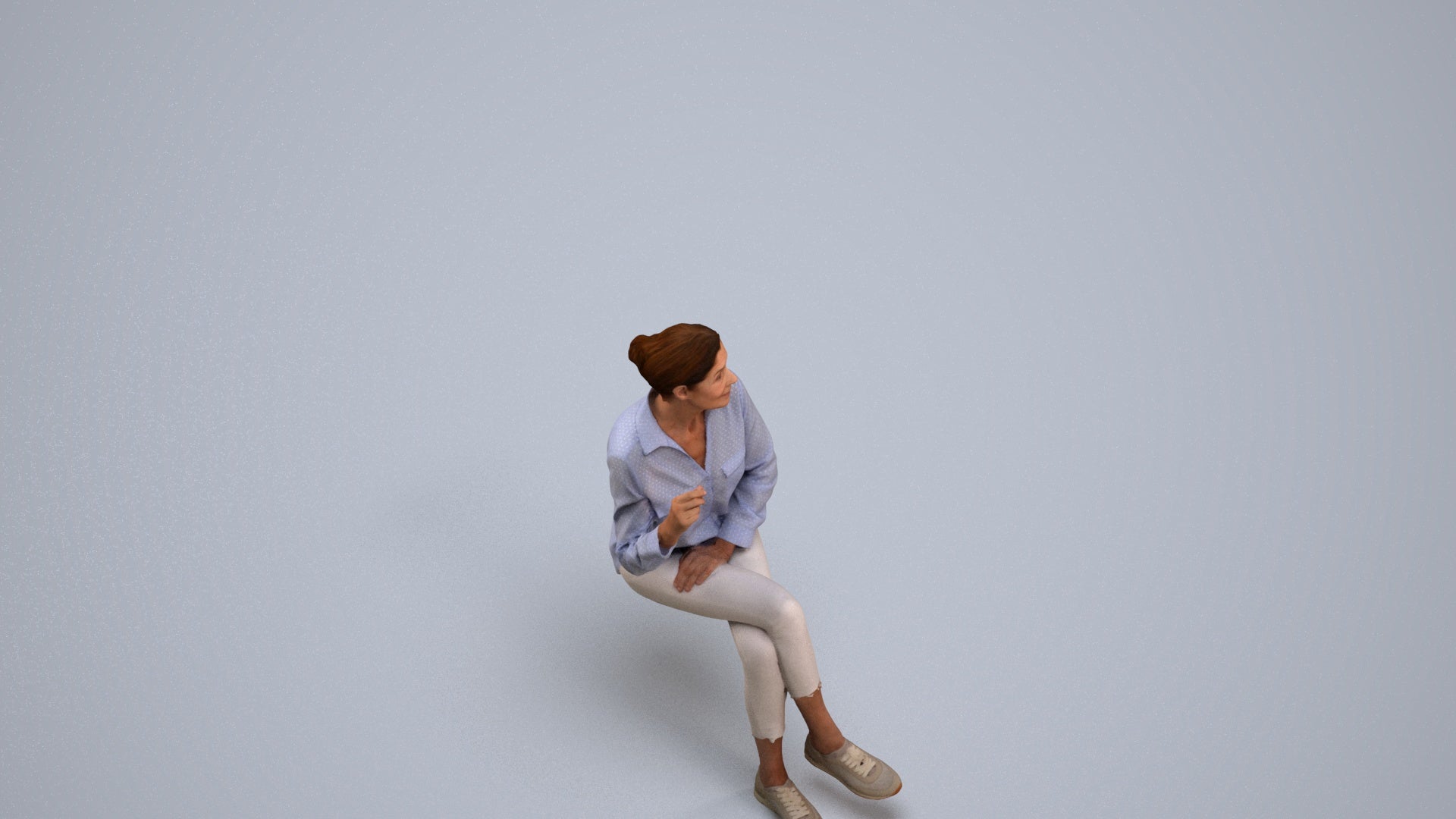 realistic 3D human senior woman casual sitting, archviz people FBX OBJ for Blender, back view render