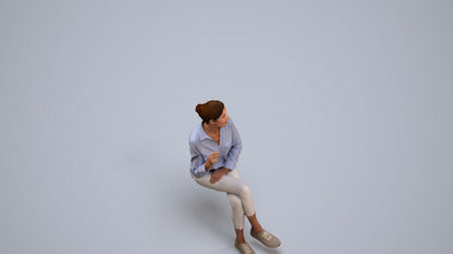 realistic 3D human senior woman casual sitting, archviz people FBX OBJ for Blender, back view render
