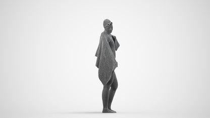 scanned 3D woman pool, photogrammetry people for Enscape and V-Ray, wireframe side view