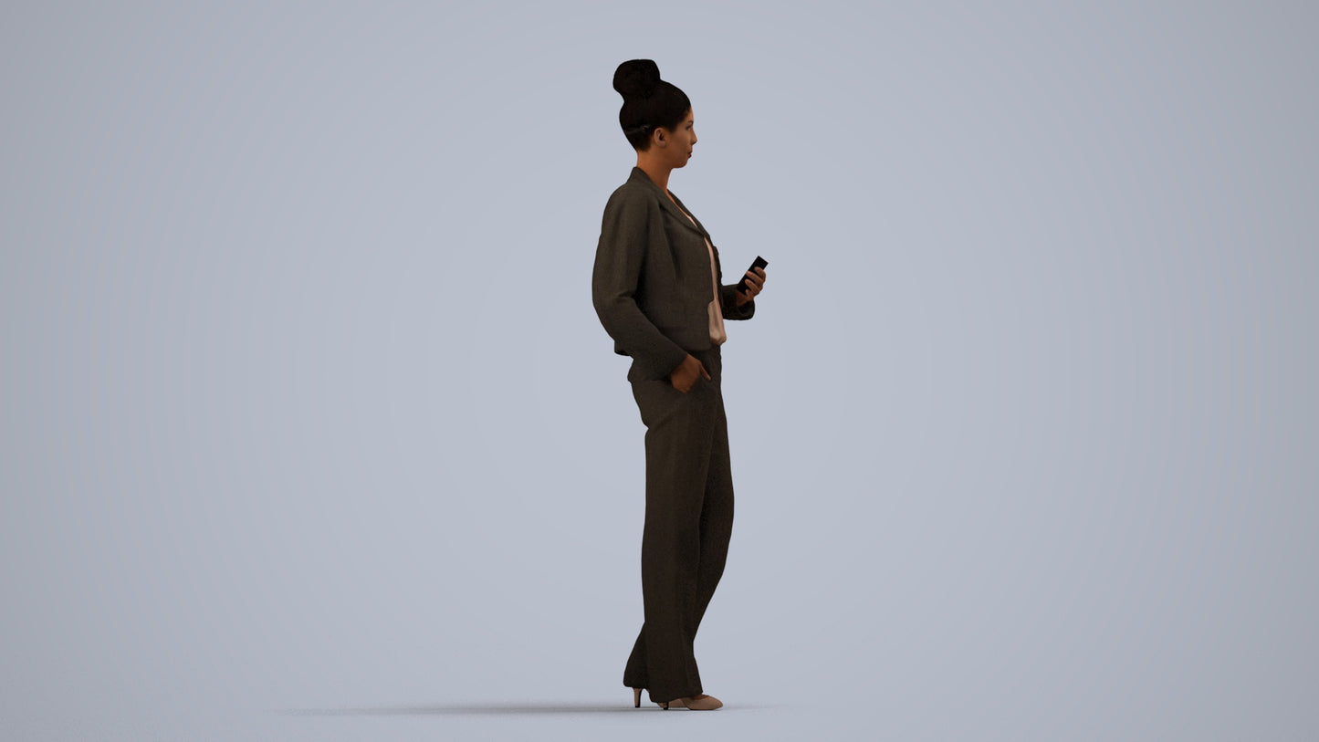 scanned 3D woman business standing, photogrammetry people for Enscape and V-Ray, side view render