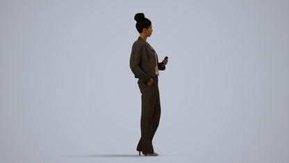 scanned 3D woman business standing, photogrammetry people for Enscape and V-Ray, side view render