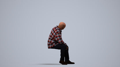 scanned 3D senior man casual sitting, photogrammetry people for Enscape and V-Ray, side view render