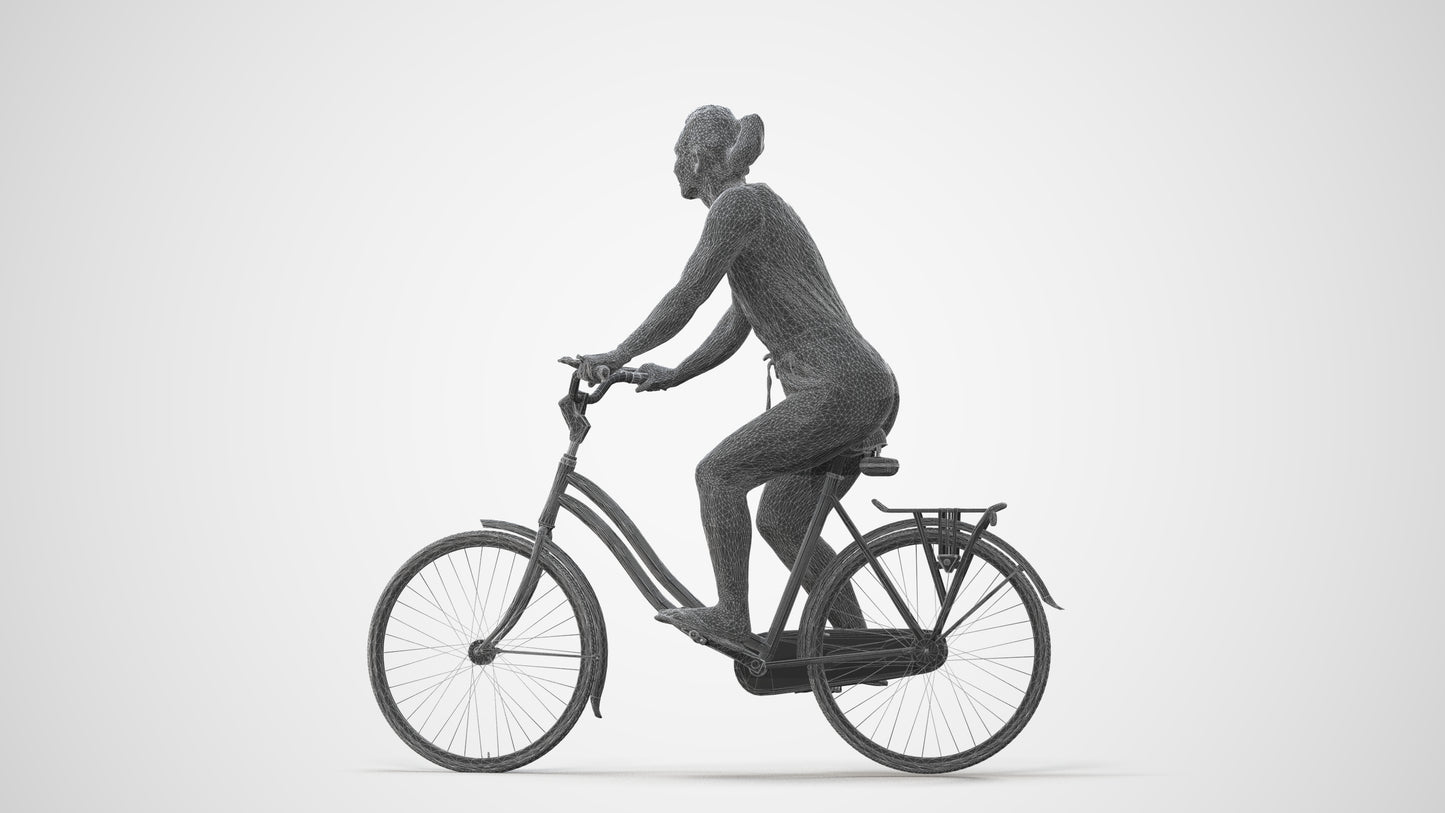 realistic 3D human woman casual cycling, archviz people FBX OBJ for Blender, square thumbnail
