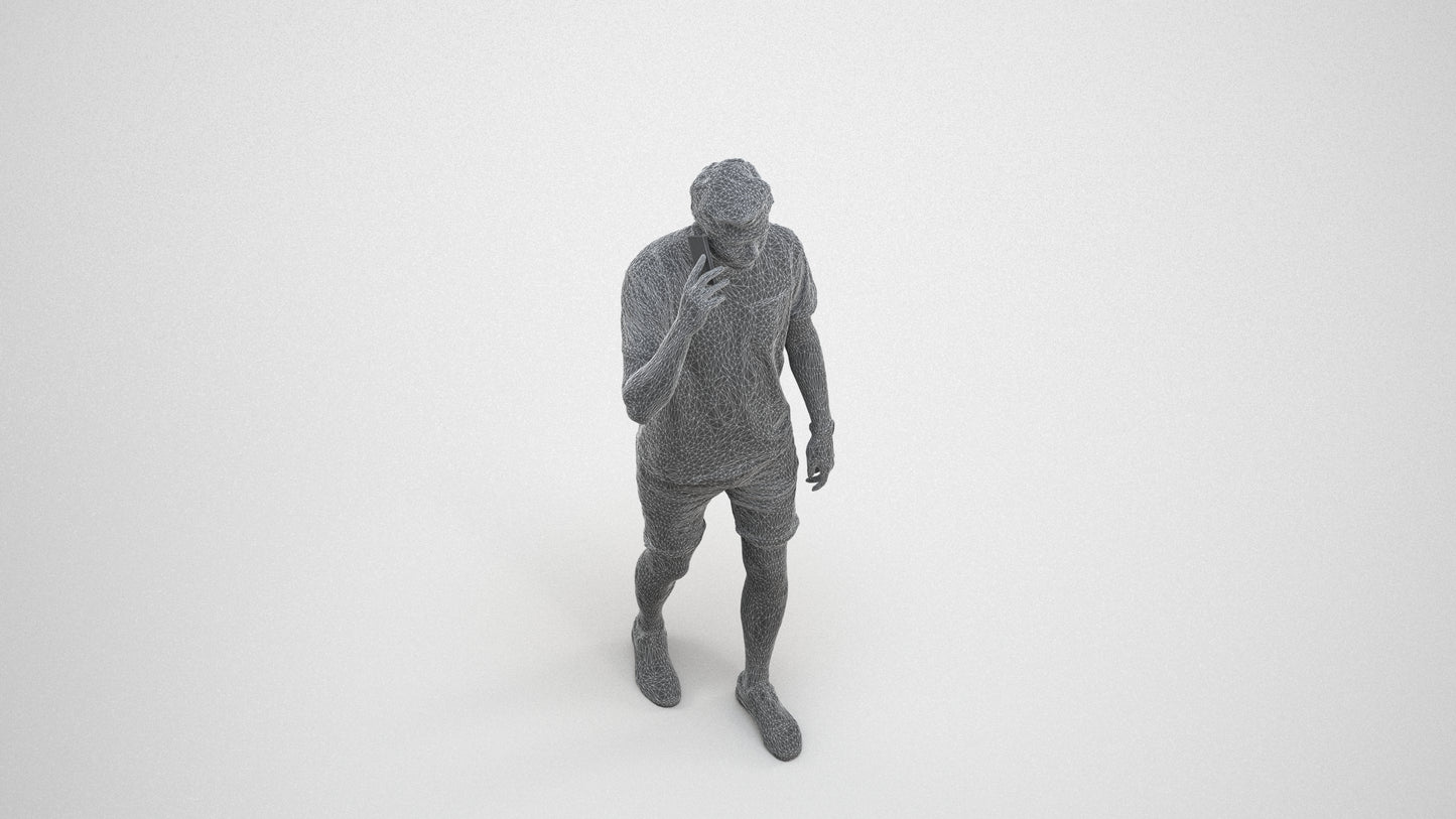 realistic 3D people man casual walking, render-ready for V-Ray and Corona, FBX OBJ, wireframe three-quarter view