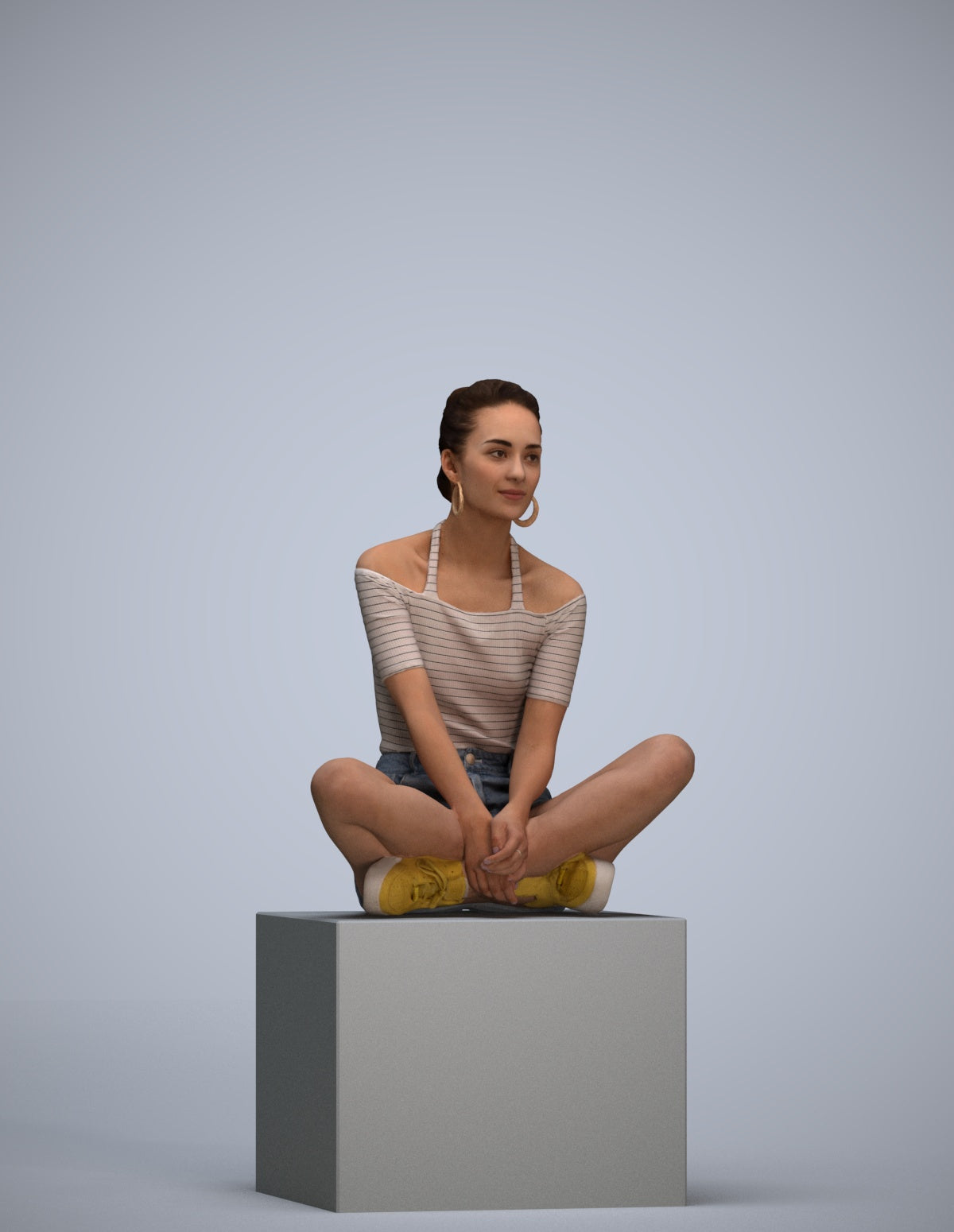 scanned 3D woman casual sitting, photogrammetry people for Enscape and V-Ray