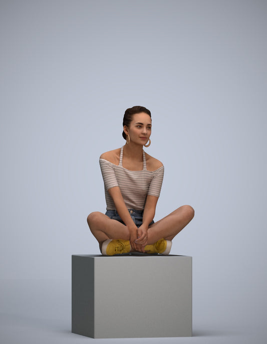 scanned 3D woman casual sitting, photogrammetry people for Enscape and V-Ray