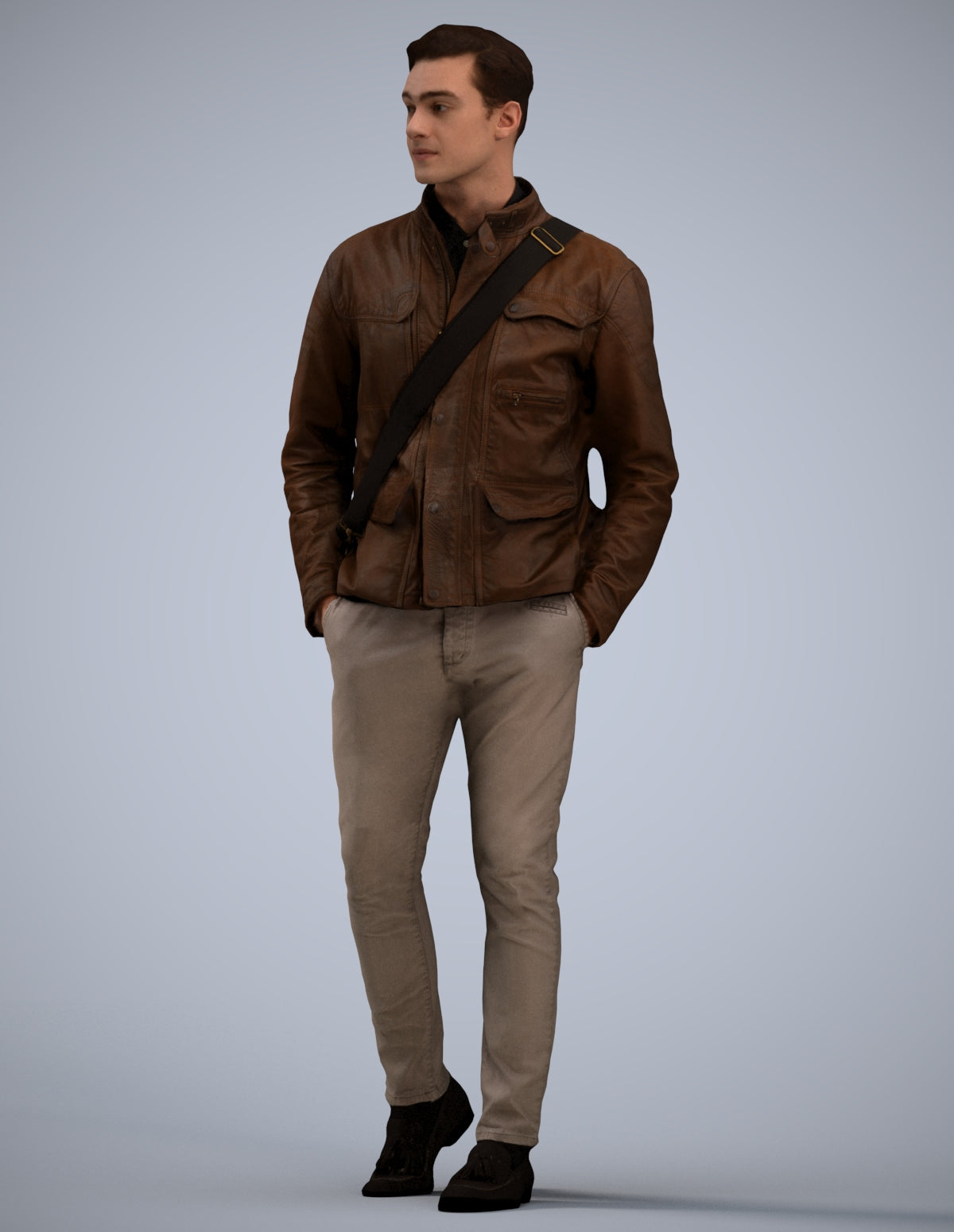 3D people model man casual walking, scanned human for 3ds Max rendering