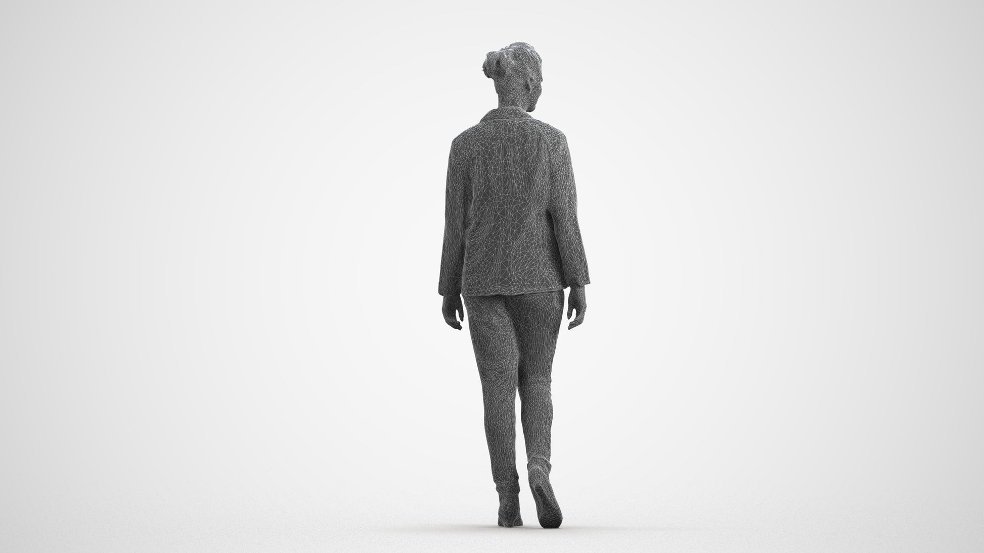 photogrammetry 3D woman business walking, realistic human model archviz FBX, wireframe front view