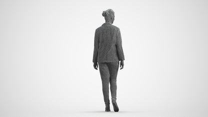 photogrammetry 3D woman business walking, realistic human model archviz FBX, wireframe front view