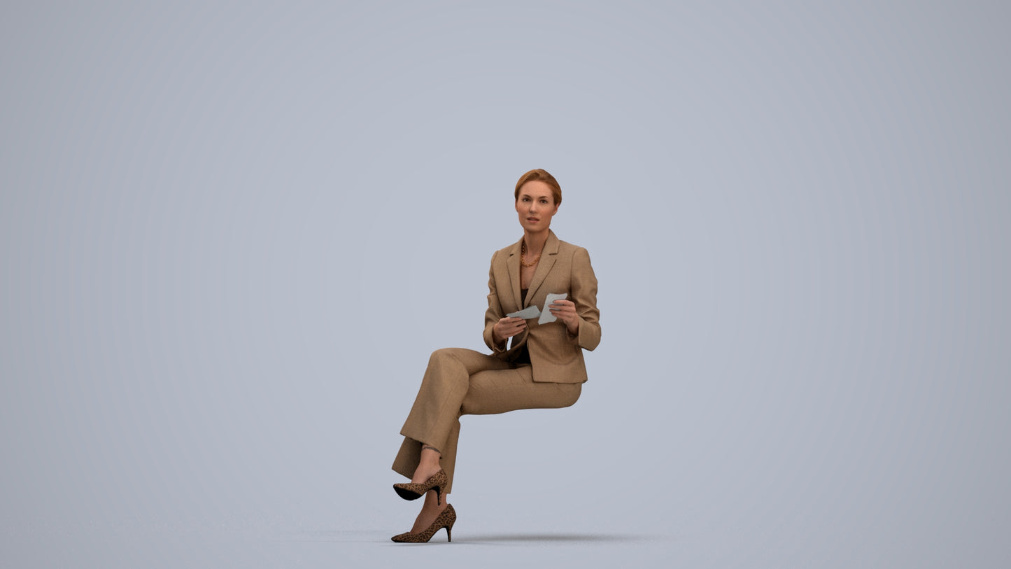 scanned 3D woman business sitting, photogrammetry people for Enscape and V-Ray, standing pose render