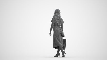 photogrammetry 3D woman casual walking, realistic human model archviz FBX, wireframe front view