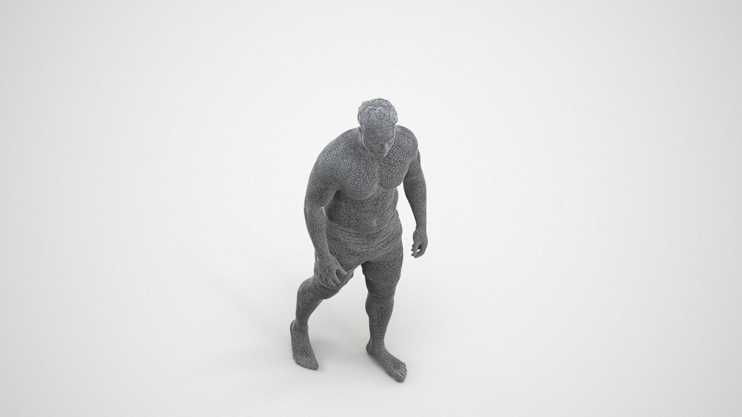 3D scanned man pool, photorealistic archviz people for Enscape and SketchUp, wireframe three-quarter view
