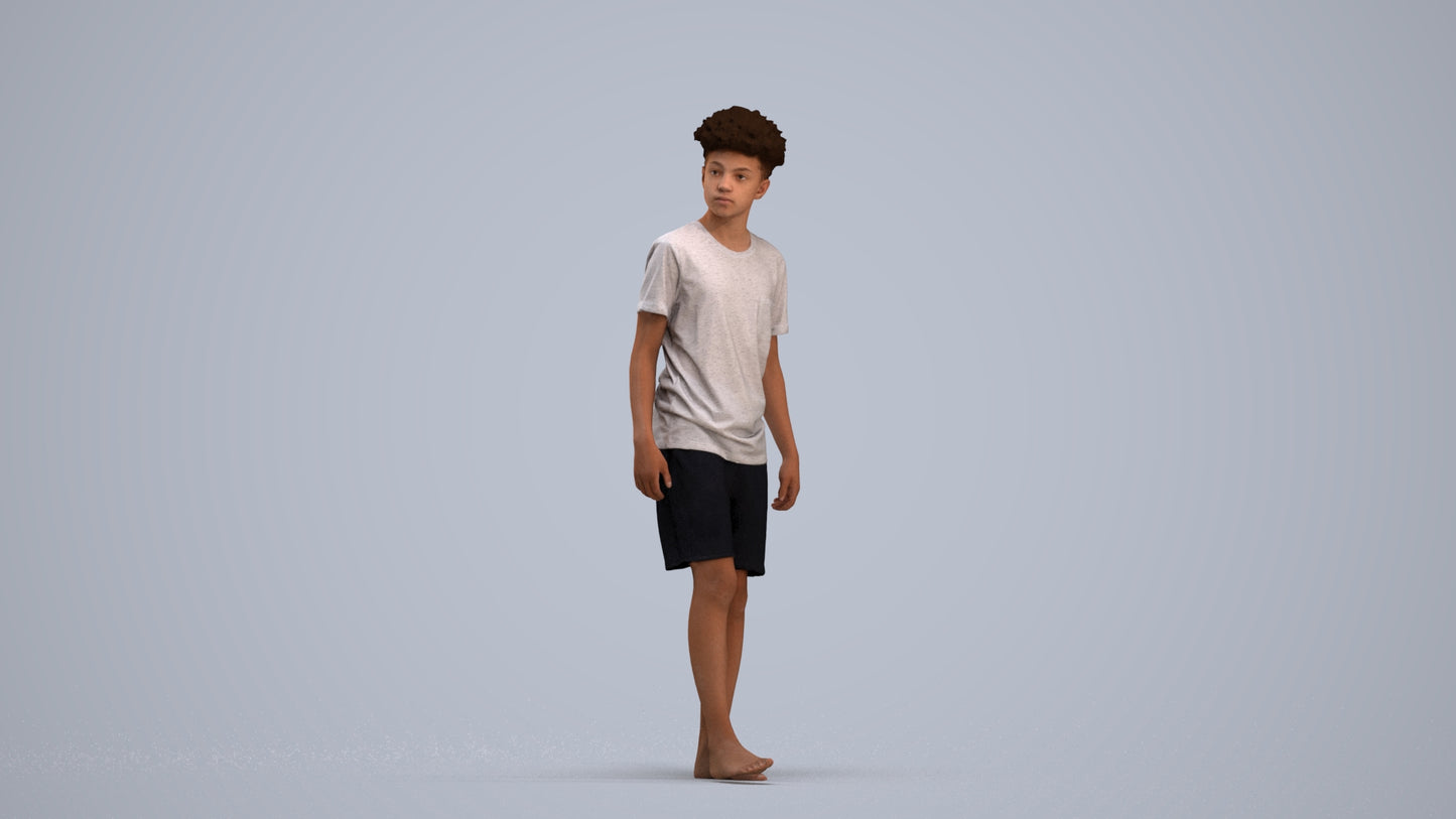 realistic 3D boy casual kids, scanned archviz people for Blender and 3ds Max, standing pose render