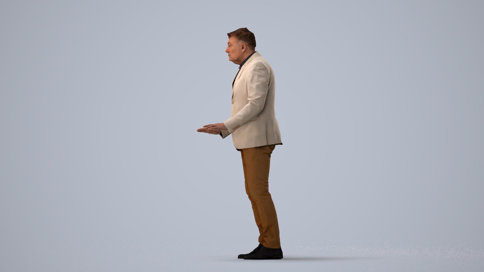 3D people model man business standing, scanned human for 3ds Max rendering, three-quarter view render