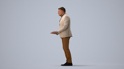 3D people model man business standing, scanned human for 3ds Max rendering, three-quarter view render
