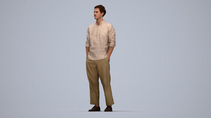 3D human model man casual standing, photogrammetry scanned person for archviz, top-down view render