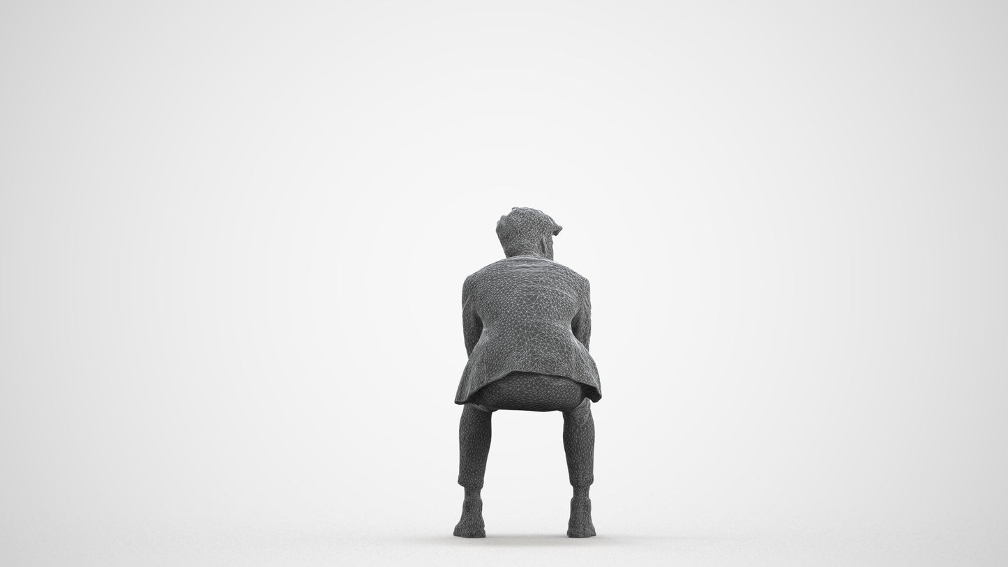 photogrammetry 3D man business sitting, realistic human model archviz FBX, wireframe front view