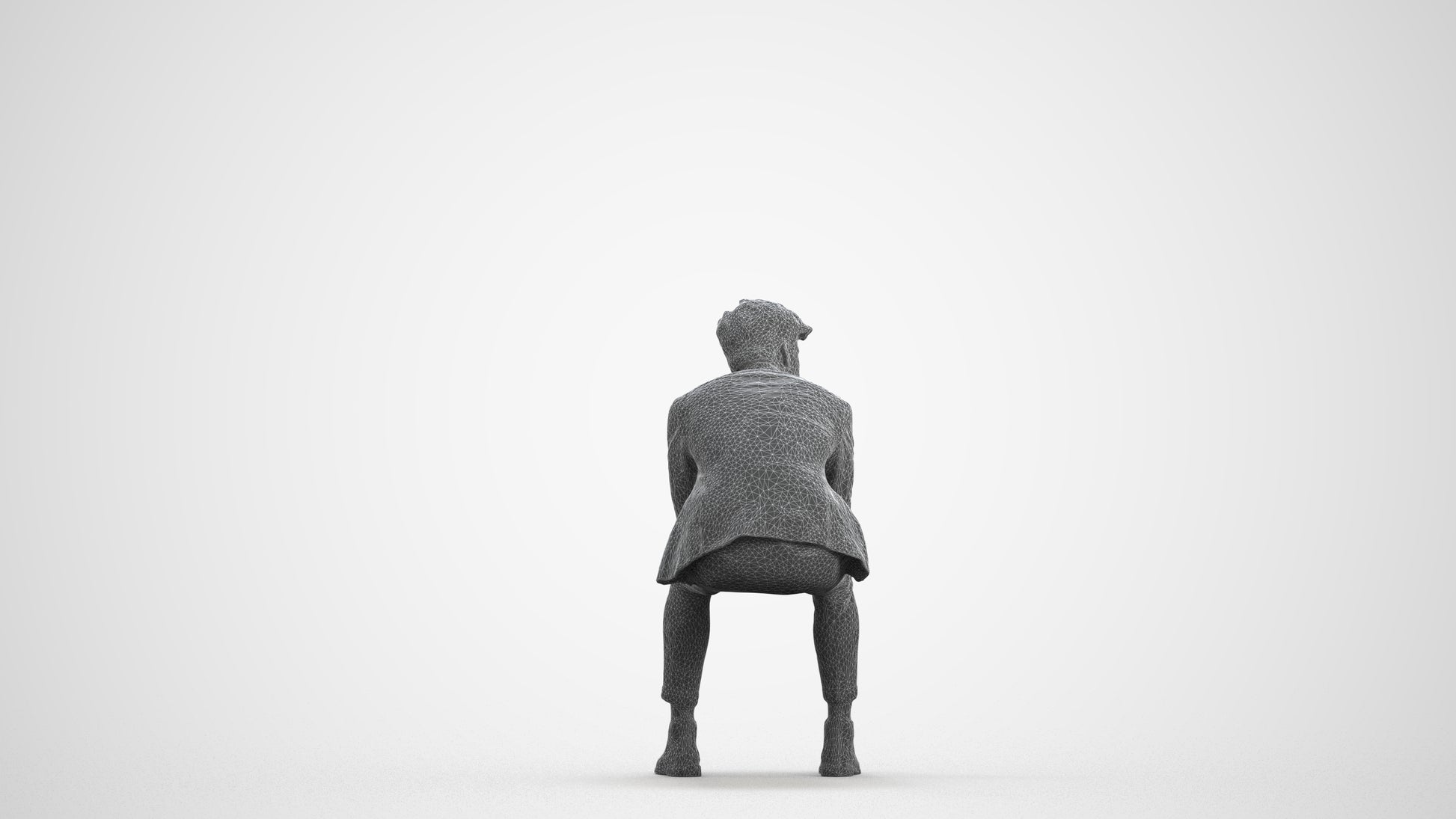 photogrammetry 3D man business sitting, realistic human model archviz FBX, wireframe front view