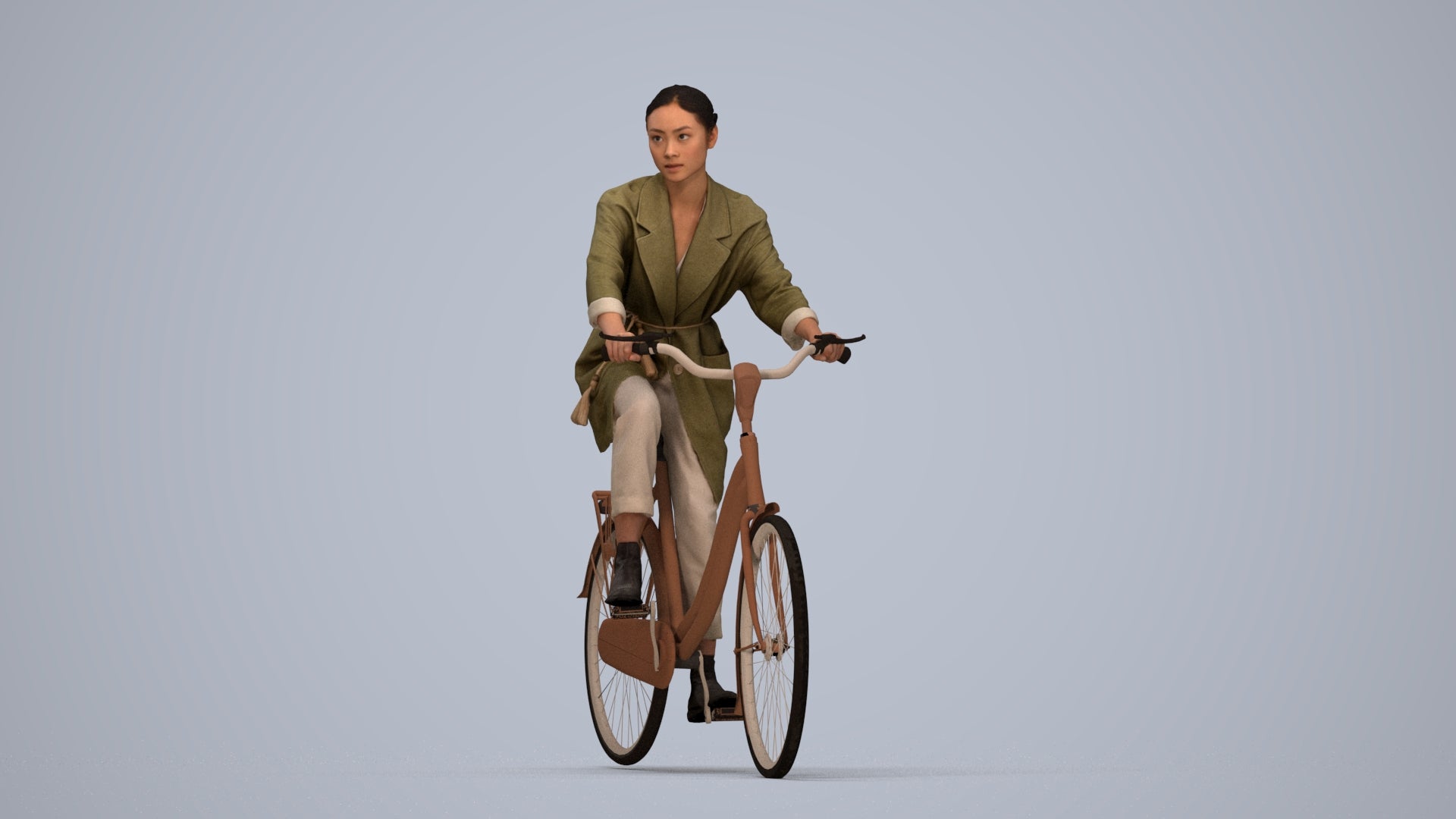 scanned 3D woman casual cycling, photogrammetry people for Enscape and V-Ray, top-down view render