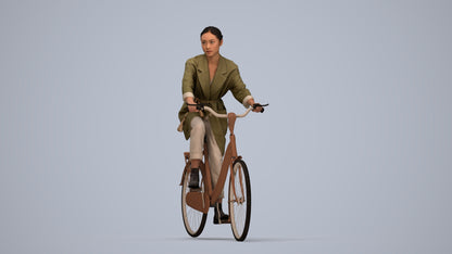 scanned 3D woman casual cycling, photogrammetry people for Enscape and V-Ray, top-down view render