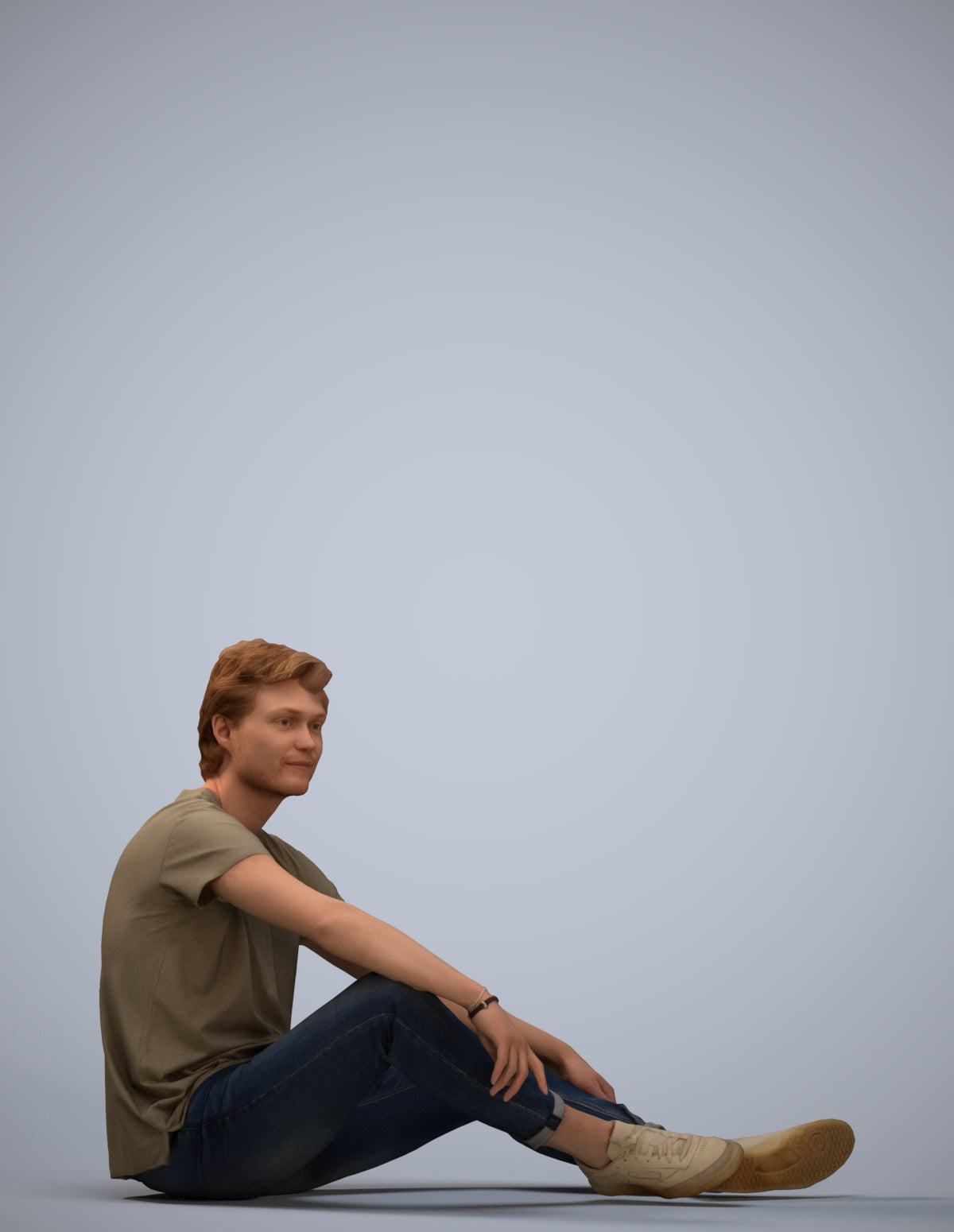 3D scanned man sitting casual, photorealistic archviz people for Enscape and SketchUp