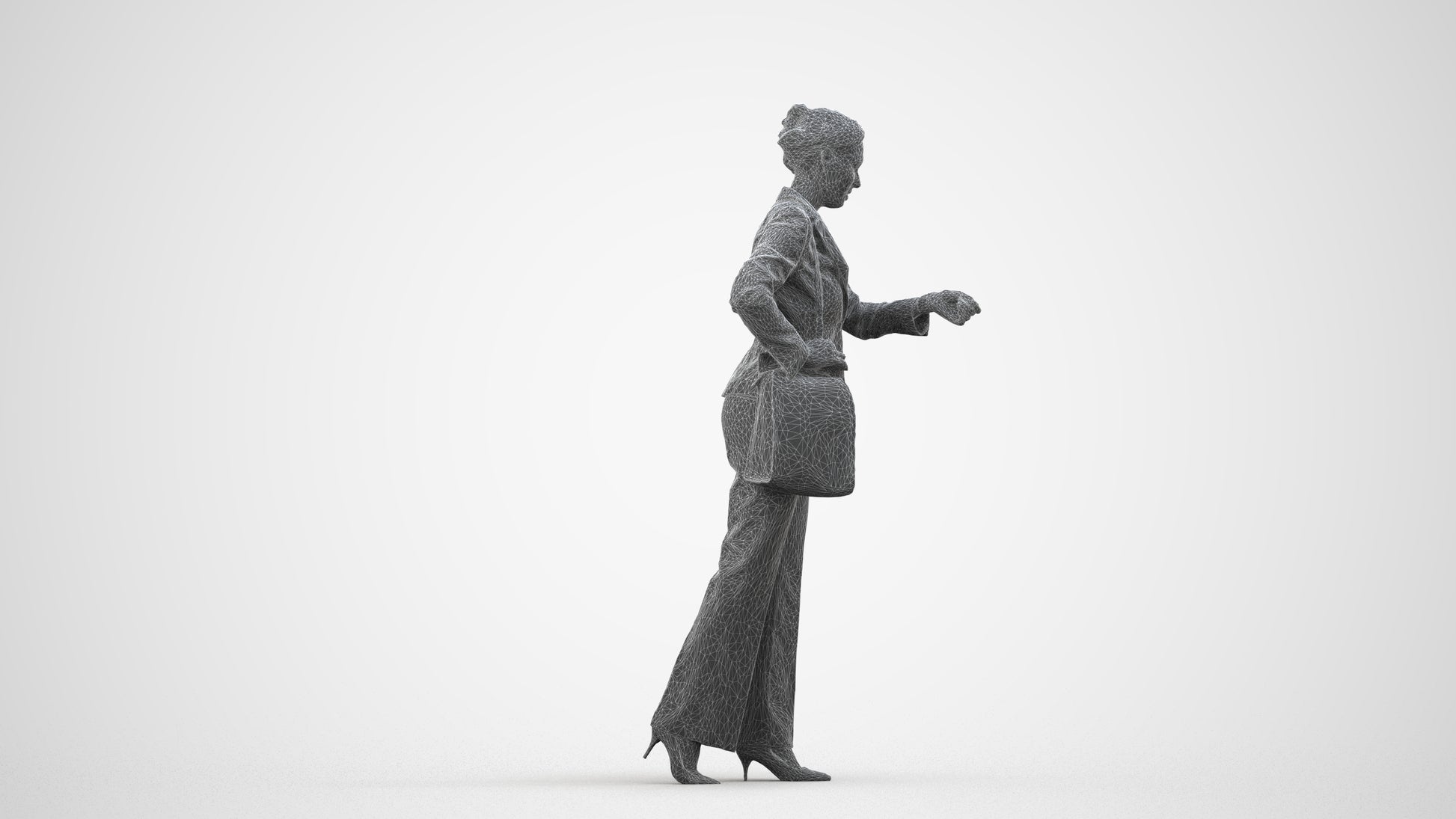 realistic 3D people woman business mix, render-ready for V-Ray and Corona, FBX OBJ, wireframe side view