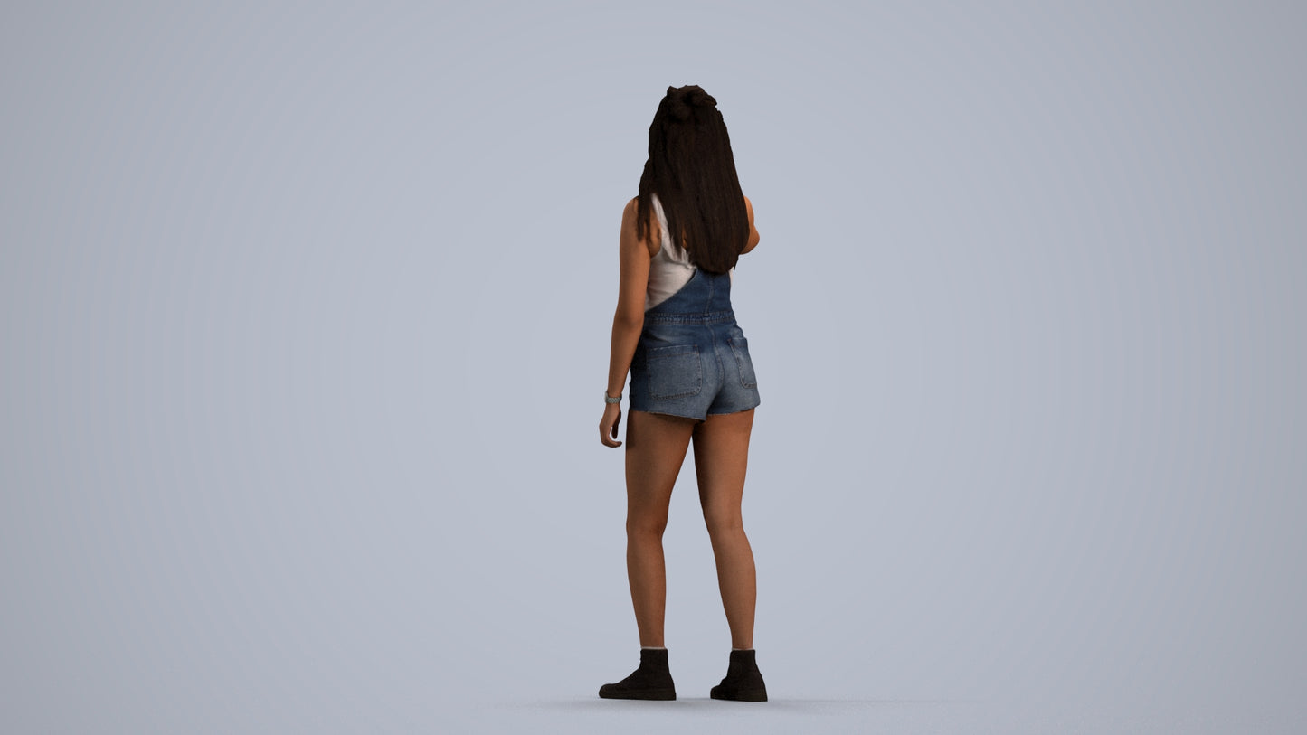 realistic 3D woman casual standing, scanned archviz people for Blender and 3ds Max, front view render